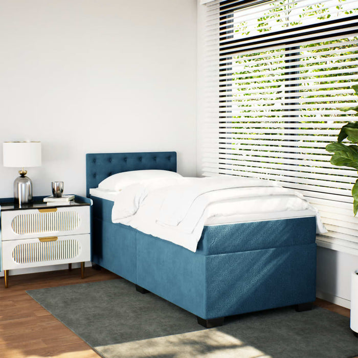 Pat box spring cu saltea, albastru închis, 100x200 cm, catifea - WALTI WALTI