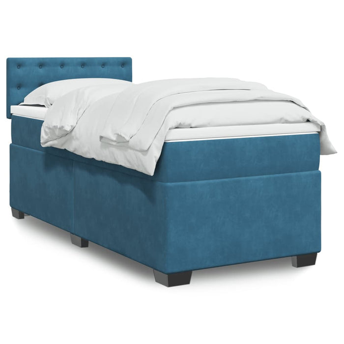 Pat box spring cu saltea, albastru închis, 100x200 cm, catifea - WALTI WALTI