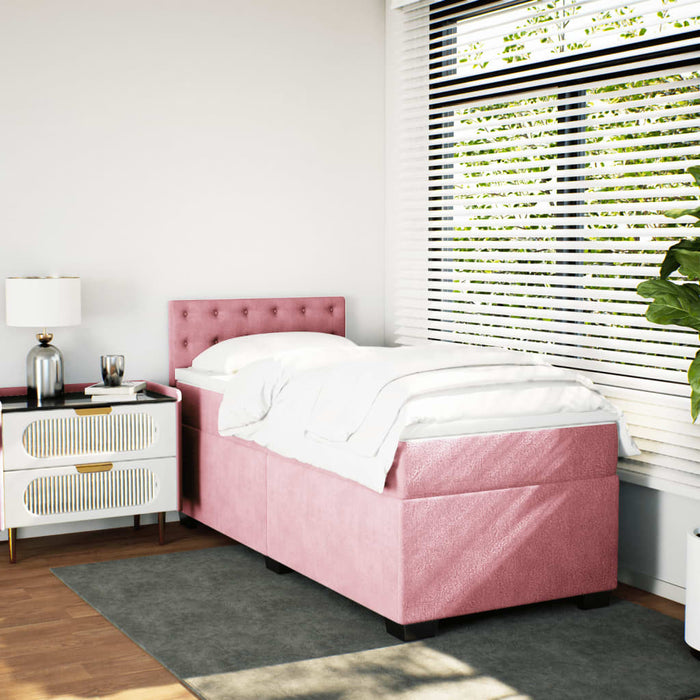 Pat box spring cu saltea, roz, 100x200 cm, catifea - WALTI WALTI