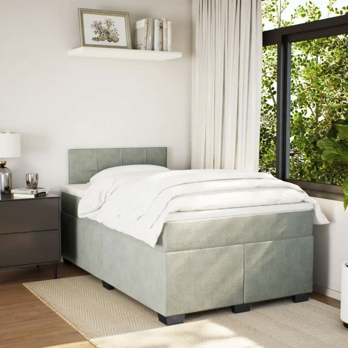 Pat box spring cu saltea, gri deschis, 120x190 cm, catifea - WALTI WALTI