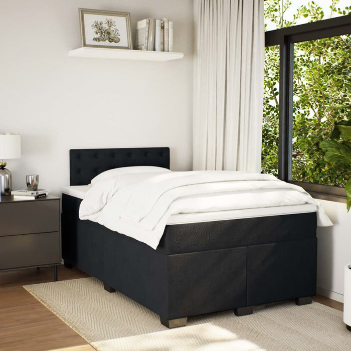 Pat box spring cu saltea, negru, 120x200 cm, catifea WALTI