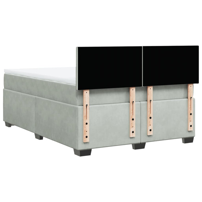 Pat box spring cu saltea, gri deschis, 140x190 cm, catifea - WALTI WALTI