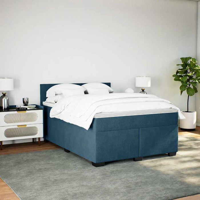 Pat box spring cu saltea, albastru închis, 140x190 cm, catifea - WALTI WALTI