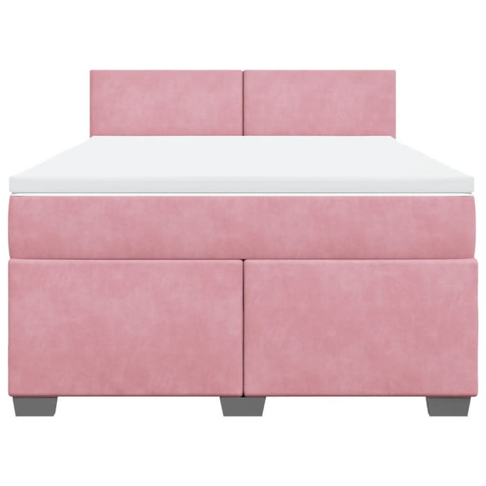 Pat box spring cu saltea, roz, 140x190 cm, catifea - WALTI WALTI