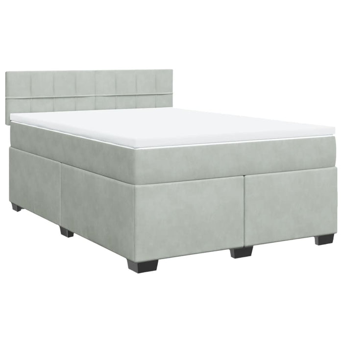 Pat box spring cu saltea, gri deschis, 140x190 cm, catifea - WALTI WALTI