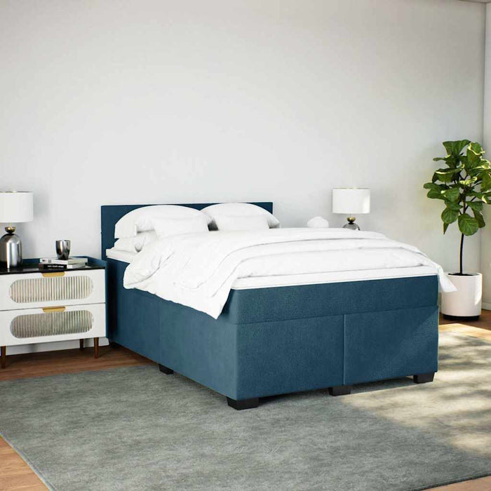 Pat box spring cu saltea, albastru închis, 140x190 cm, catifea - WALTI WALTI