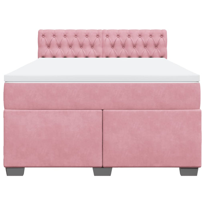 Pat box spring cu saltea, roz, 140x190 cm, catifea - WALTI WALTI