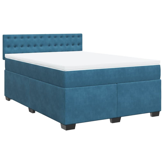 Pat box spring cu saltea, albastru închis, 140x190 cm, catifea - WALTI WALTI