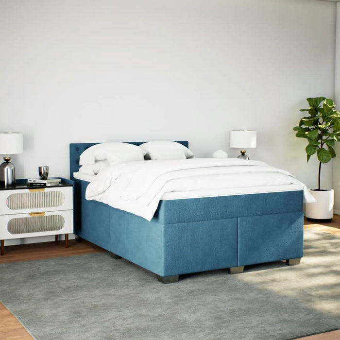 Pat box spring cu saltea, albastru închis, 140x190 cm, catifea - WALTI WALTI