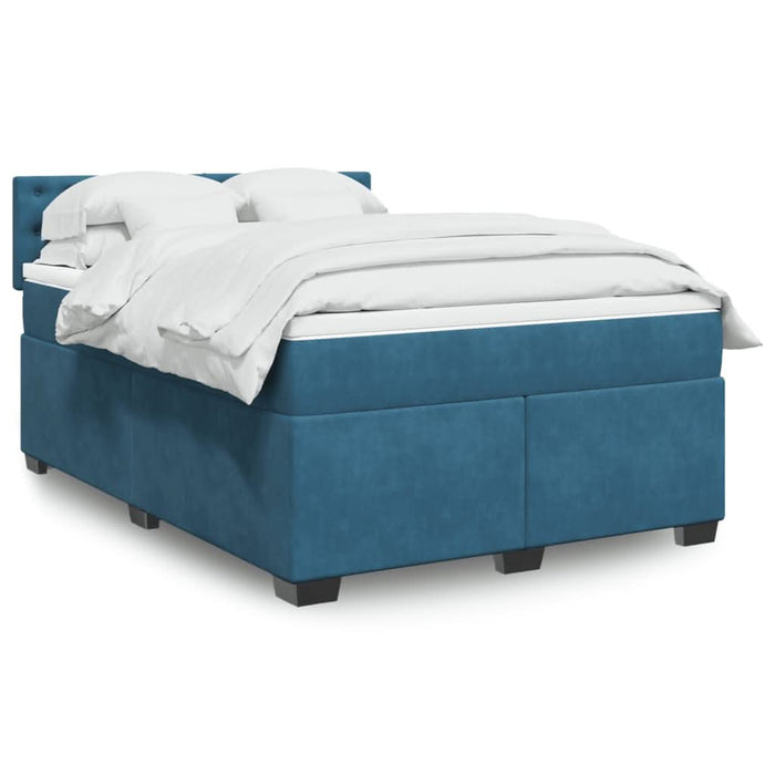 Pat box spring cu saltea, albastru închis, 140x190 cm, catifea - WALTI WALTI