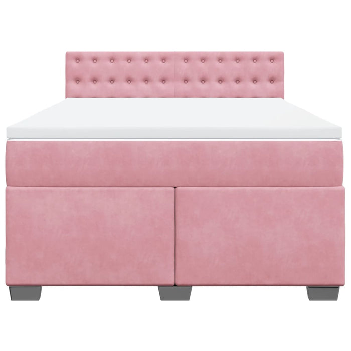 Pat box spring cu saltea, roz, 140x190 cm, catifea - WALTI WALTI