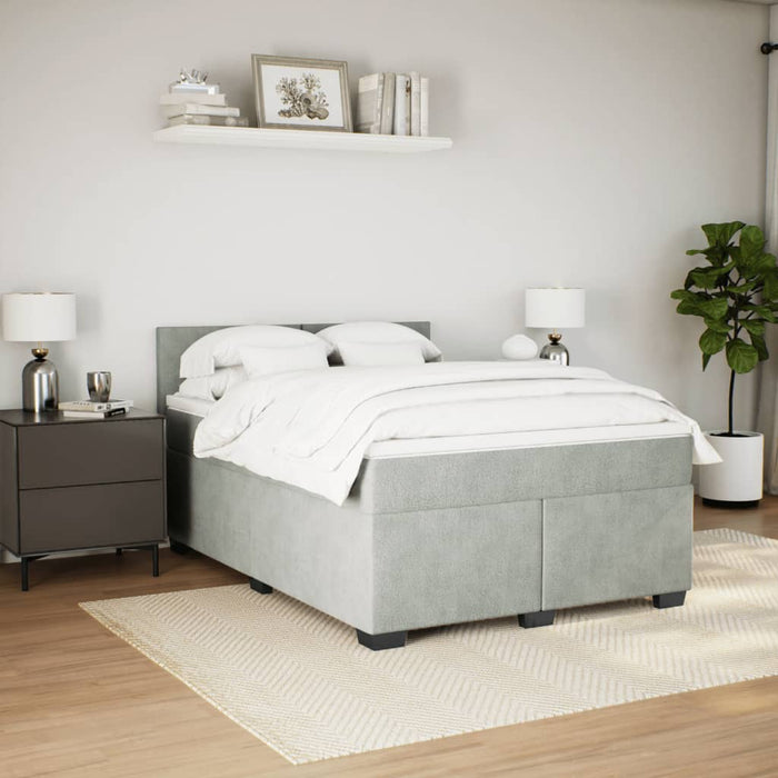 Pat box spring cu saltea, gri deschis, 140x200 cm, catifea - WALTI WALTI