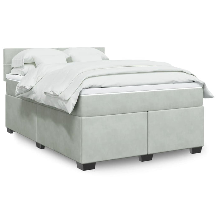 Pat box spring cu saltea, gri deschis, 140x200 cm, catifea - WALTI WALTI