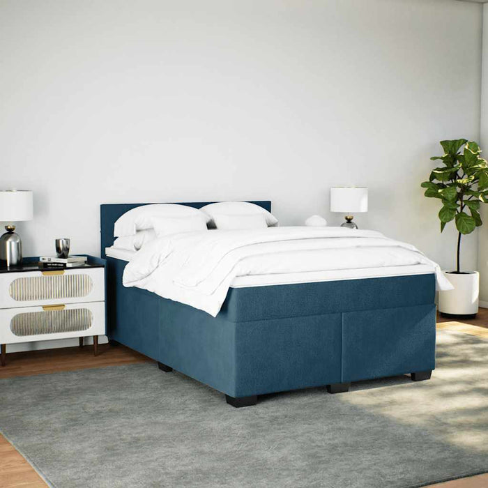 Pat box spring cu saltea, albastru închis, 140x200 cm, catifea - WALTI WALTI