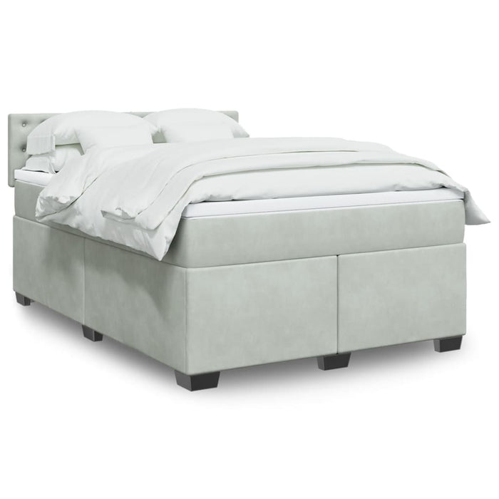 Pat box spring cu saltea, gri deschis, 140x200 cm, catifea - WALTI WALTI