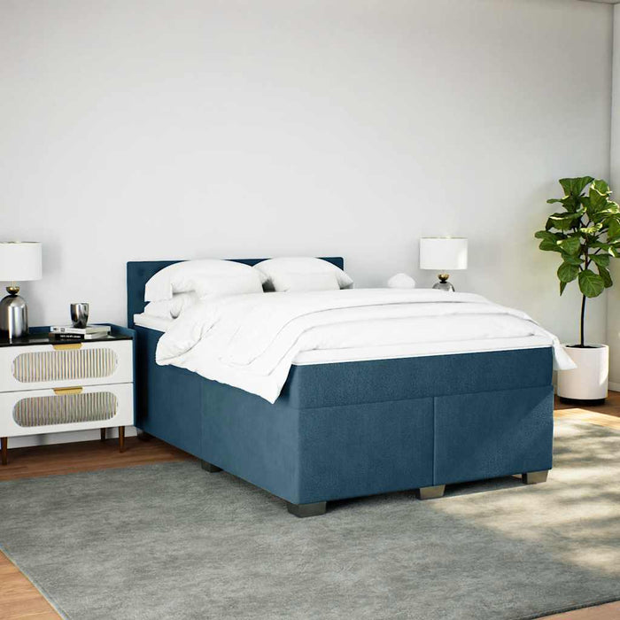 Pat box spring cu saltea, albastru închis, 140x200 cm, catifea - WALTI WALTI
