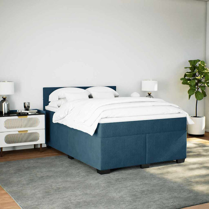 Pat box spring cu saltea, albastru, 160x200 cm, catifea WALTI