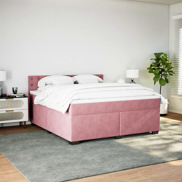 Pat box spring cu saltea, roz, 180x200 cm, catifea - WALTI WALTI