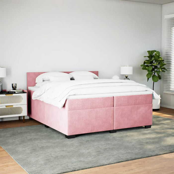 Pat box spring cu saltea, roz, 200x200 cm, catifea - WALTI WALTI