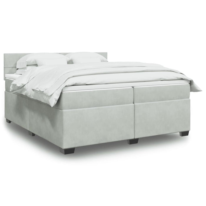 Pat box spring cu saltea, gri deschis, 200x200 cm, catifea - WALTI WALTI