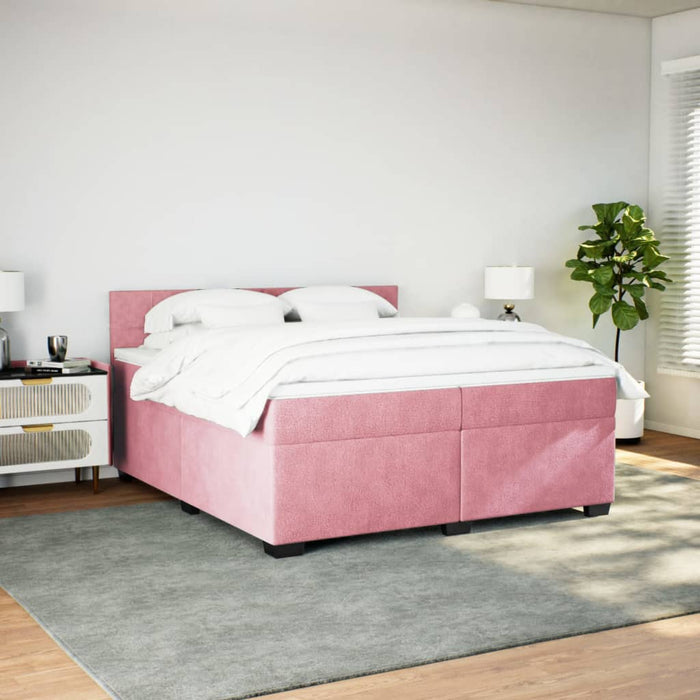 Pat box spring cu saltea, roz, 200x200 cm, catifea - WALTI WALTI