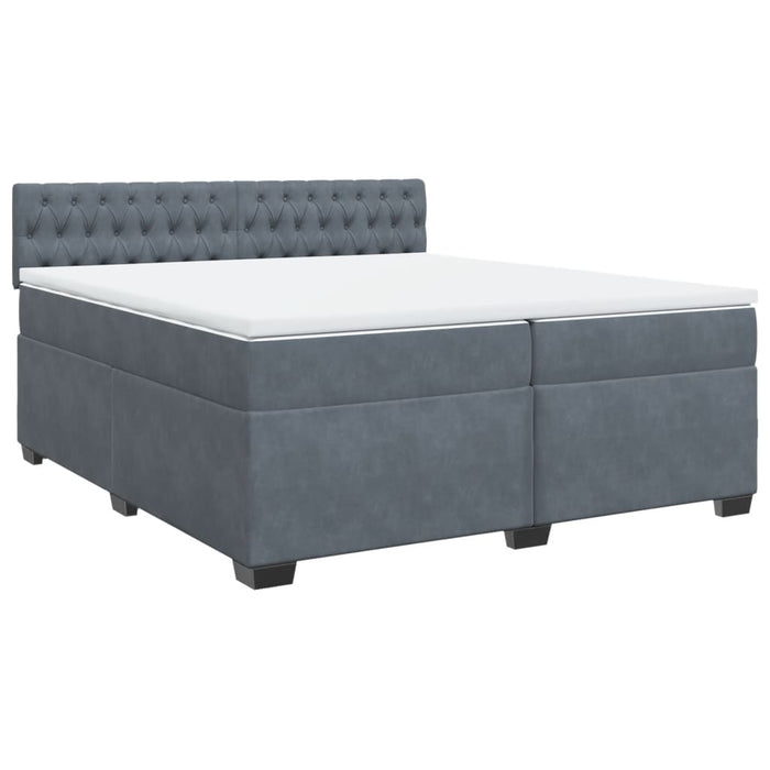 Pat box spring cu saltea, gri închis, 200x200 cm, catifea WALTI
