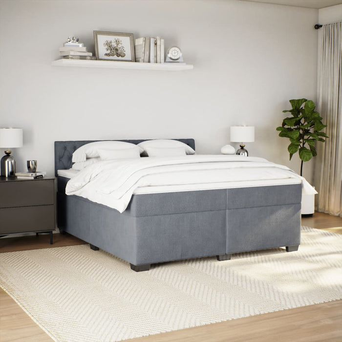 Pat box spring cu saltea, gri închis, 200x200 cm, catifea WALTI