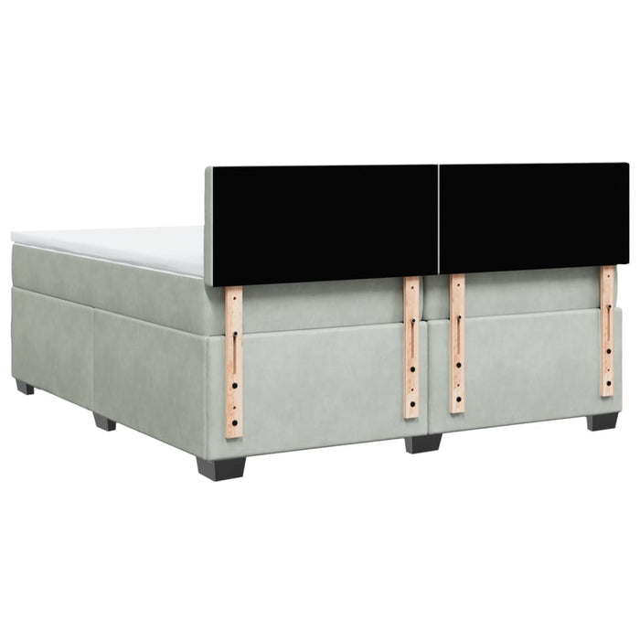 Pat box spring cu saltea, gri deschis, 200x200 cm, catifea - WALTI WALTI