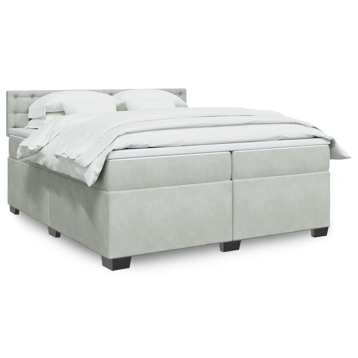 Pat box spring cu saltea, gri deschis, 200x200 cm, catifea - WALTI WALTI