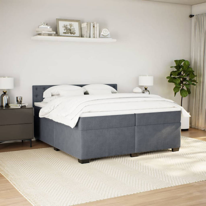 Pat box spring cu saltea, gri închis, 200x200 cm, catifea - WALTI WALTI