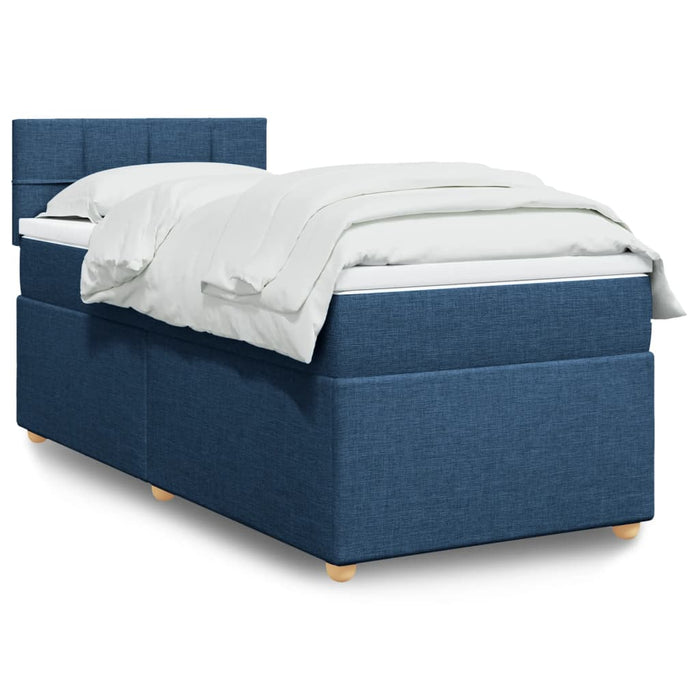 Pat box spring cu saltea, albastru, 90x190 cm, textil WALTI