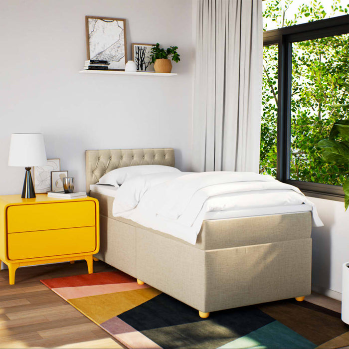 Pat box spring cu saltea, crem, 90x190 cm, textil - WALTI WALTI