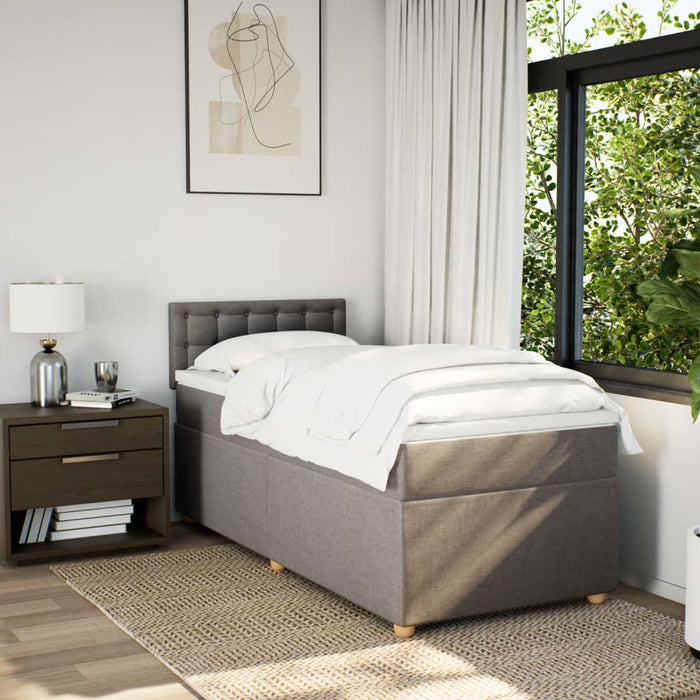 Pat box spring cu saltea, gri taupe, 90x190 cm, textil WALTI