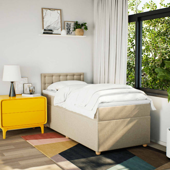 Pat box spring cu saltea, crem, 90x190 cm, textil - WALTI WALTI