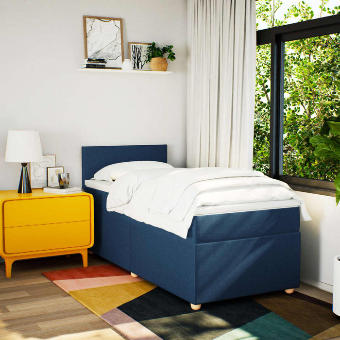 Pat box spring cu saltea, albastru, 100x200 cm, textil WALTI