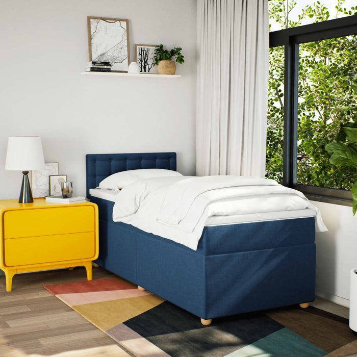 Pat box spring cu saltea, albastru, 100x200 cm, textil - WALTI WALTI