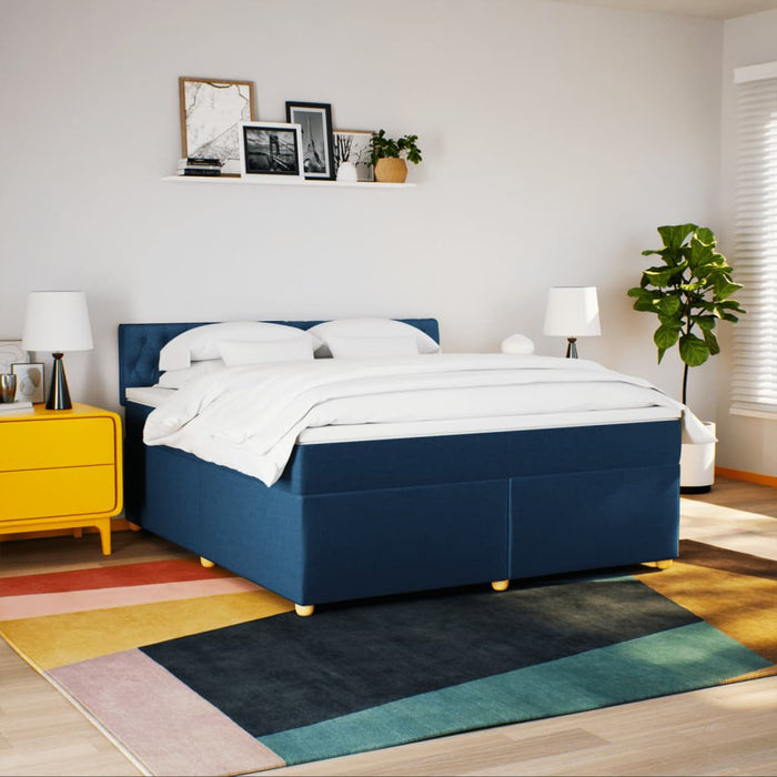 Pat box spring cu saltea, albastru, 180x200 cm, material textil - WALTI WALTI