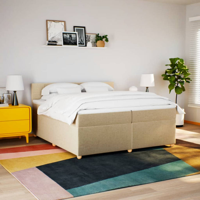Pat box spring cu saltea, crem, 200x200 cm, textil - WALTI WALTI