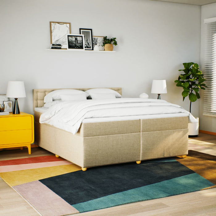 Pat box spring cu saltea, crem, 200x200 cm, textil WALTI