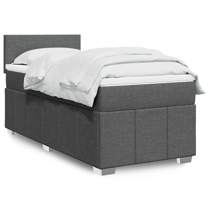 Pat box spring cu saltea, gri închis, 80x200 cm, textil WALTI