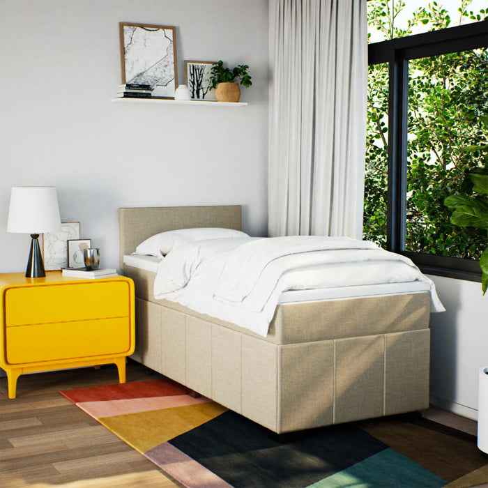 Pat box spring cu saltea, crem, 90x190 cm, textil WALTI