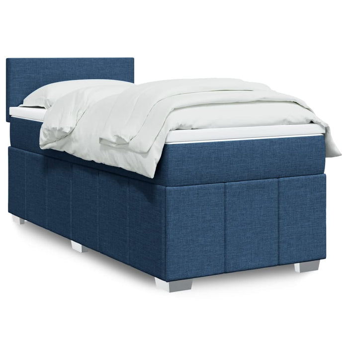 Pat box spring cu saltea, albastru, 90x200 cm, textil - WALTI WALTI