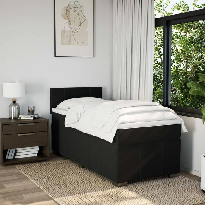 Pat box spring cu saltea, negru, 90x200 cm, textil WALTI