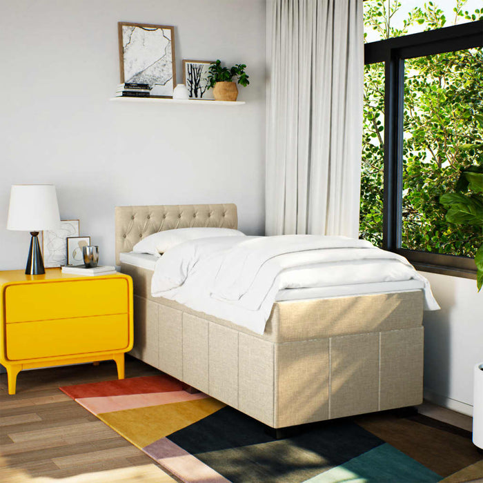 Pat box spring cu saltea, crem, 90x200 cm, textil WALTI