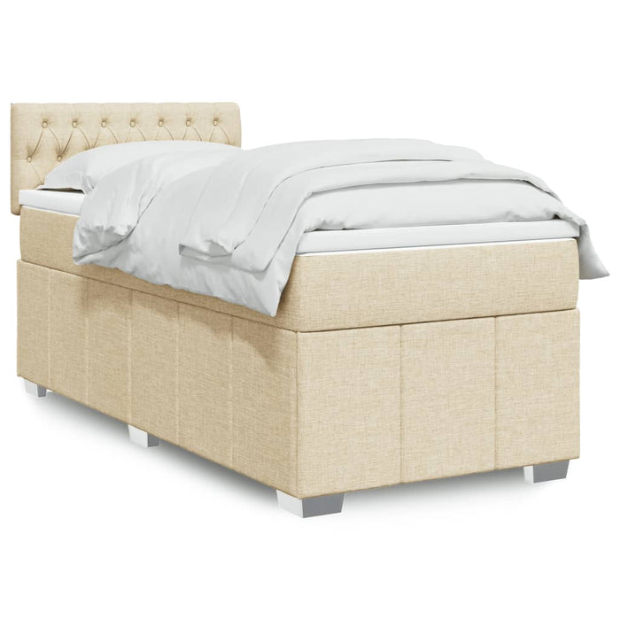 Pat box spring cu saltea, crem, 90x200 cm, textil WALTI