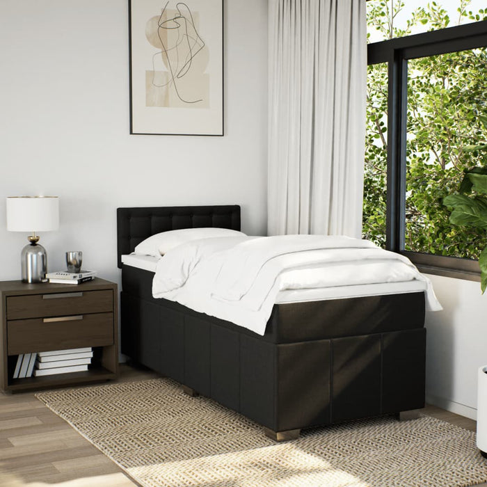 Pat box spring cu saltea, negru, 90x200 cm, textil WALTI