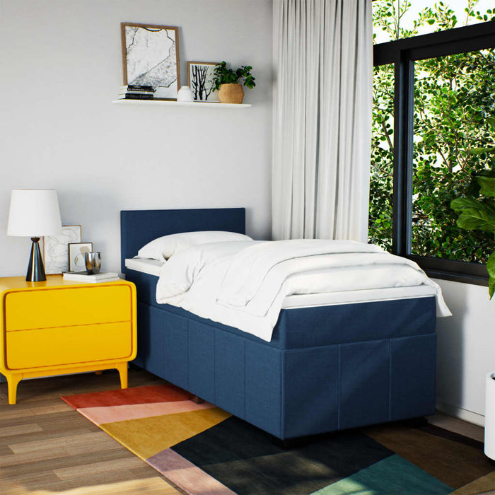 Pat box spring cu saltea, albastru, 100x200 cm, textil WALTI