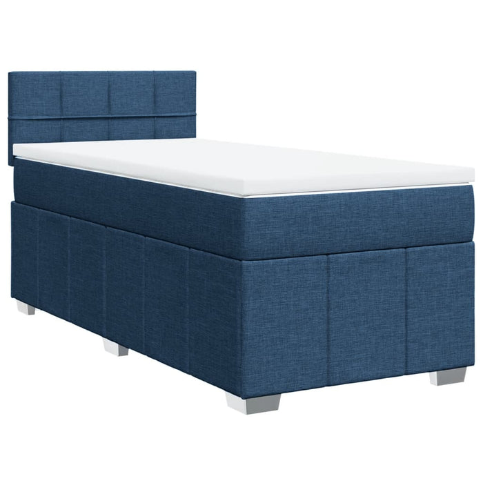 Pat box spring cu saltea, albastru, 100x200 cm, textil WALTI