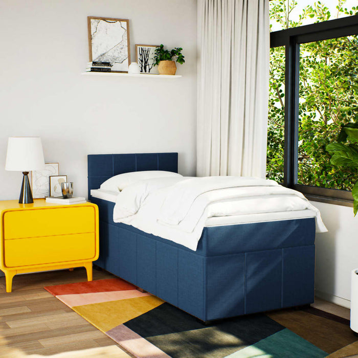 Pat box spring cu saltea, albastru, 100x200 cm, textil WALTI