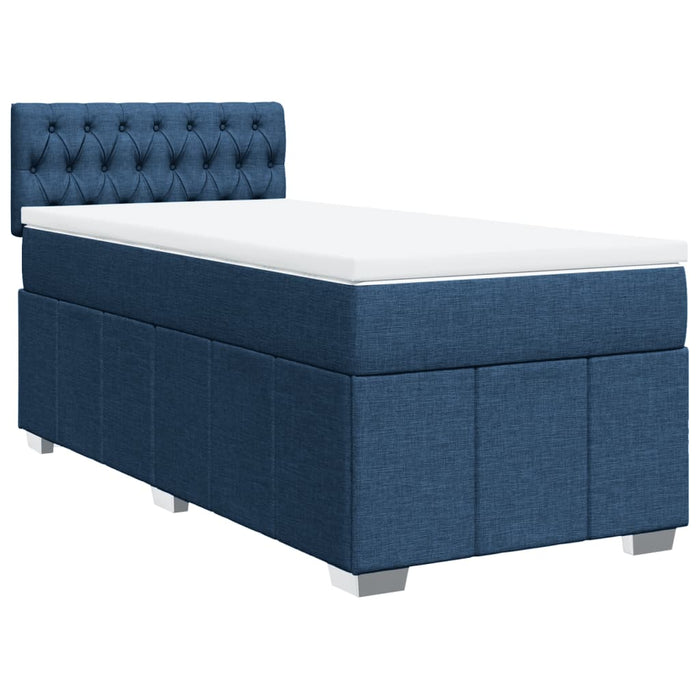 Pat box spring cu saltea, albastru, 100x200 cm, textil WALTI